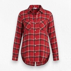 Lucky Brand Red Black Checkered Plaid Flannel Long Sleeve Button Up Top Size XS
